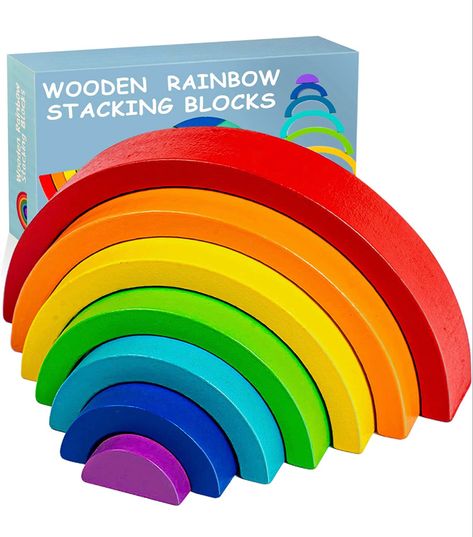 Currently in my cart! ���🤍 Love that this lets their imagination run wild! Rainbow Stacking Toy, Baby Building Blocks, Wood Rainbow, Rainbow Stacker, Rainbow Blocks, Rainbow Toy, Toys For Toddlers, Stacking Blocks, Wooden Rainbow