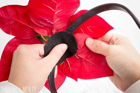 Poinsettia Fascinator! - Muslin and Merlot Poinsettia Leaves, Chiquita Banana, Fascinator Hats Diy, Poinsettia Plant, Christmas Program, Fascinator Headband, Christmas Headband, Ugly Sweater Party, Diy Hat