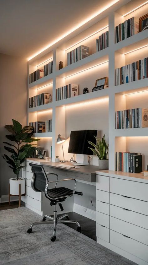 20 Creative Ways to Decorate Behind Your Desk - Home with Ava Bookcase Over Desk, Study Room Wall Art, Desk Library Ideas, Bookshelf Behind Desk, Book Shelves With Desk, Home Office Shelves Above Desk, Desk With Bookshelves On Each Side, Book Shelf With Desk, Bookshelf Wall With Desk