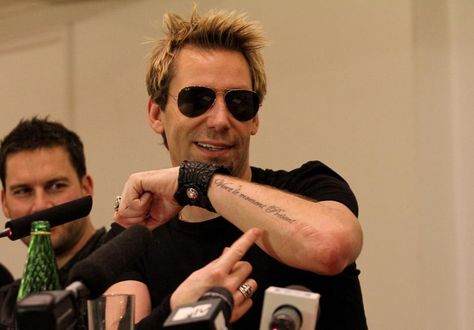 Chad Kroeger tattoo.. same as Avril's! THEY GOT MATCHING TATTOO'S…SOO FREAKING ADORABLE! :) Nickelback Tattoo, Nickelback Quotes, Chad Kroeger, Writing Tattoos, Matching Tattoos, Square Sunglasses Men, Eye Candy, Mens Sunglasses, Tattoos