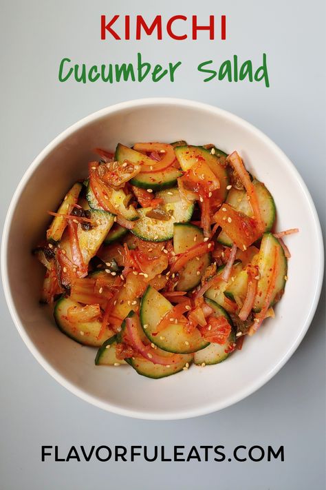 So flavorful, crunchy, and fresh, Kimchi Cucumber Salad is a perfect addition to rice bowls, a spicy side to your Asian themed meal, or a wonderful vegan salad.  It’s easy to make and loaded with flavor! Kimchi Cucumber Salad, Kimchi Salad, Kimchi Recipes, Fresh Kimchi, Coleslaw Recipes, Cucumber Salad Recipe, Scratch Recipes, Drink Inspiration, Summer Foods