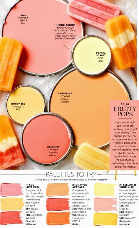 Color Palette With Peach, Coral Pink Yellow Colour Palettes, Coral And Yellow Color Palette, Peach And Yellow Color Palette, Coral Paint Color, Color Schemes With Coral, Creamsicle Color Palette, Pink And Orange Painted Walls, Pale Peach Bedroom