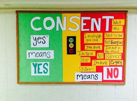 Consent Bulletin Board 🚥 Disney Bulletin Boards, Dorm Bulletin Boards, Res Life Bulletin Boards, Resident Assistant Bulletin Boards, Health Bulletin Boards, College Bulletin Boards, Ra Themes, Interactive Bulletin Boards, Ra Bulletins