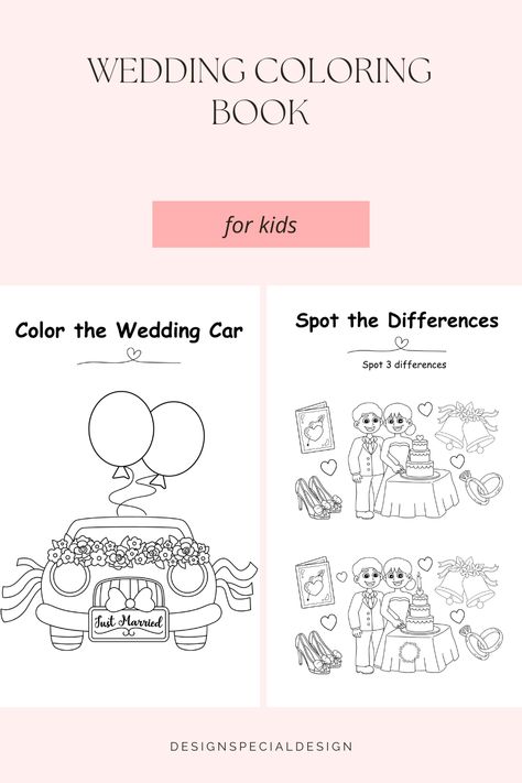 Celebrate love and creativity with our beautifully designed wedding coloring book! This delightful book features intricate illustrations of wedding scenes, from the romantic ceremony to the lively reception. Perfect for keeping little ones entertained during the festivities or as a unique guestbook alternative. Capture the magic of the big day with every stroke of color. Say 'I do' to this charming keepsake! 💍👰🤵 #WeddingColoringBook #WeddingKeepsake Wedding Coloring Pages For Kids, Coloring Book Wedding, Wedding Coloring Book, Activity Book Printable, Wedding Activity Book, Elegant Wedding Colors, Wedding Coloring Pages, Kids Activity Book, Romantic Ceremony