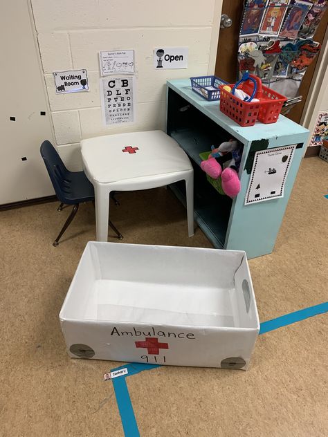 Dr Office Dramatic Play, Doctor Center Preschool Dramatic Play, Diy Doctors Office Pretend Play, Dramatic Play Doctors Office, Dr Office Preschool Pretend Play, Doctor's Office Dramatic Play, Diy Doctor Office Pretend Play, Doctors Office Dramatic Play, Pretend Play Doctors Office