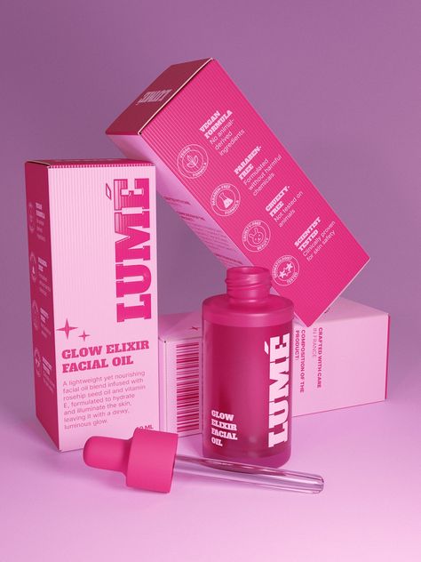 Lumé | Brand Identity & Packaging :: Behance Pink Cosmetic Packaging, Graphic Design Products Branding, Pink Skincare Packaging, Makeup Bottle Design, Packaging Design Makeup, Hair Brand Packaging, Skin Care Package Design, Makeup Brand Packaging, Beauty Product Branding