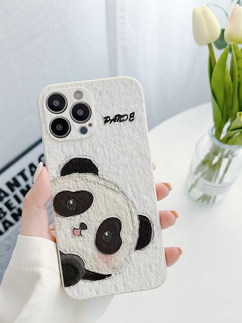 Multicolor  Collar  TPU Animal,Cartoon Phone Cases Embellished   Cases Printed Phone Covers, Things To Draw On Phone Cases, Drawing On A Phone Case, Panda Phone Cases Diy, Panda Cover Phone Cases, Drawing For Mobile Cover, Aesthetic Phone Back Cover, Phonecase Painting Idea, Drawing For Phone Cover