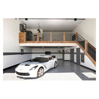 AutoMotorPlex - Industrial - Garage - Minneapolis - by Beautiful Chaos Interior Design & Styling | Houzz External Garage, Man Cave Garage Ideas, Garage Shop Plans, Garage Goals, Man House, Garage Design Interior, Warehouse Living, Cabin Renovation, Automotive Shops