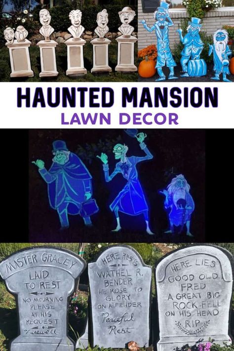 Perfectly Ghoulish Haunted Mansion Gift Ideas for Foolish Mortals Haunted Mansion Ghost Host, Halloween Party Haunted Mansion, Disney Haunted Mansion Halloween Decor Outdoor, Disney Haunted Mansion Yard Decorations, Haunted Mansion Cutouts, Haunted Mansion Singing Heads, Diy Hitchhiking Ghosts, Haunted Mansion Entrance, Disney Halloween Decorations Outdoor Diy