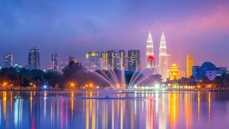 Kuala Lumpur Night View, Kuala Lumpur Skyline, Reflection In Water, Skyline Night, Kuala Lumpur City, Water Reflections, Night View, Night Art, Laptop Wallpaper