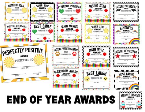 PRINTABLE  End of the Year Awards  72 Colorful Last Day of School Certificates  For Students From Teacher Awards  PDF printable  EASY prep by CCdesignsbyCherri on Etsy End Of Year Awards For Students, Awards For Students, School Award Certificates, End Of Year Awards, Basketball Awards, Award Names, Teacher Awards, Perfect Attendance, School Awards