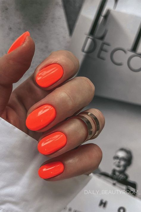 Bright Neon Orange Nails, Orange Nails For Summer, Summer Nail Colors 2022, Nail Colors 2022, Neon Orange Nails, Bright Summer Nails Designs, Orange Nail Art, Neon Yellow Nails, Summer Nails Almond