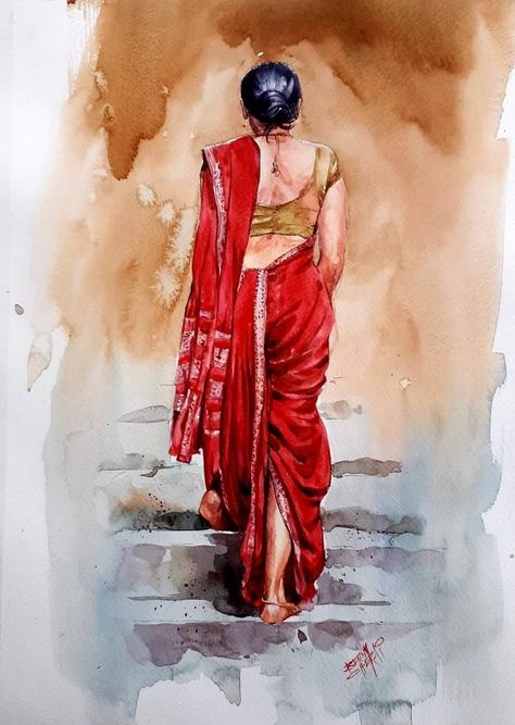 Watercolor Indian, Composition Painting, Watercolor Portrait Painting, Indian Women Painting, Watercolor Paintings Nature, Indian Art Gallery, Beautiful Art Paintings, Diy Watercolor Painting, Female Art Painting