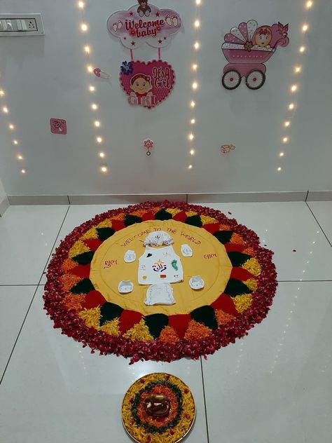 CHHATHI DECORATION Chathi Decoration Room Baby Boy, Chathi Decoration Room, Chatthi Decoration Baby Girl, Chhathi Ceremony Decoration, Chathi Decoration Room At Home, Baby Chatti Decorations, Chhathi Decoration For Baby Girl, Chatthi Ceremony Decoration, 6athi Decoration