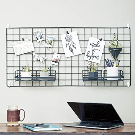 Wall Grid, Cute Desk Accessories, Grid Panel, Plant Hanging, Minimalistic Aesthetic, Desk Decorations, Cubicle Decor, Cute Desk, Creative Display