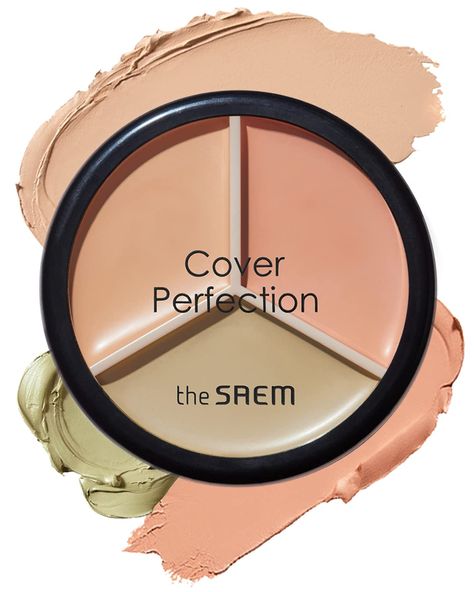 THE SAEM Cover Perfection Triple Pot Concealer - 3 Color Concealer with Clear Beige, Green & Peach Shades - Full Coverage Concealer to Correct & Conceal Redness, Dark Circles, 01 Correct Beige Pot Concealer, The Saem Cover Perfection, Best Color Corrector, Redness Skin, Peach Shades, Color Correcting Palette, Color Concealer, Full Coverage Makeup, Color Correcting Concealer