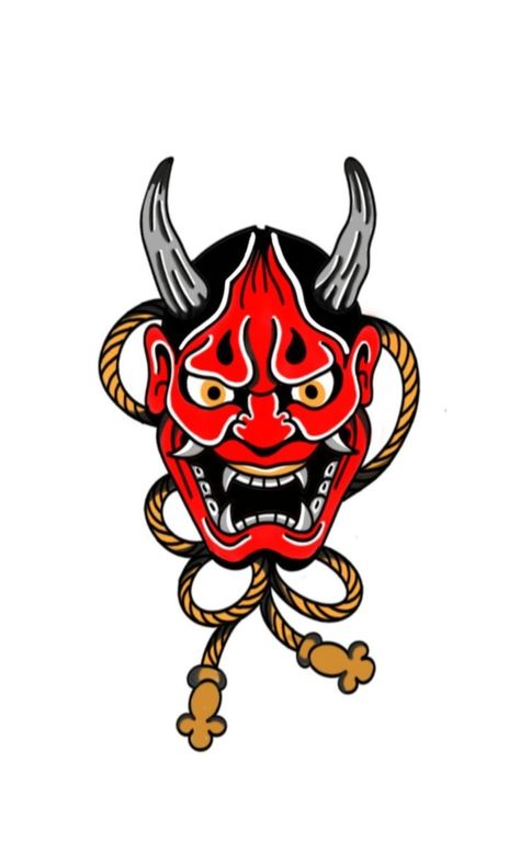 Oni Mask Traditional Tattoo, American Traditional Oni Mask Tattoo, Japanese Demon Tattoo Traditional, Hanya Mask Tattoo Traditional, Traditional Oni Mask Tattoo Design, Traditional Oni Mask, Hannya Maske Tattoo, Mascara Hannya, Hanya Mask Tattoo