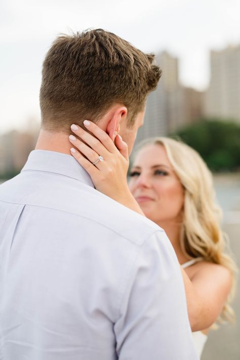 Engagement Picture Nails, Nails For Engagement Pictures, Building Engagement Photos, Engagement Photo Nails, Engagement Picture Props, Chicago Engagement Pictures, Engagement Photo Hair, Engaged Pictures, Pictures Downtown