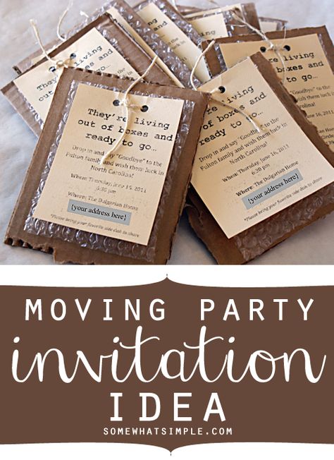 How stinkin' clever is this moving party invite? Such a great way to send off dear friends or family! Moving Party, Leaving Party, Goodbye Party, House Gift Box, Coffee Gift Basket, Housewarming Gift Baskets, Farewell Parties, Invitations Diy, Congratulations Gift