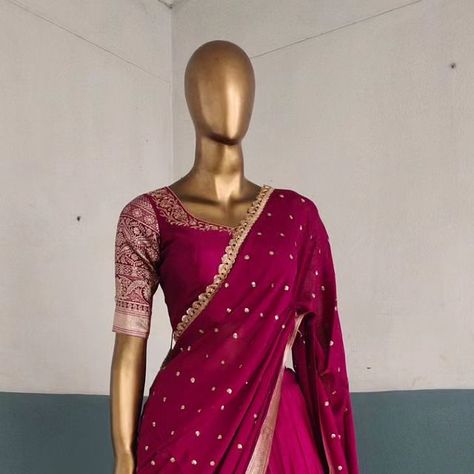 Dark Pink Lehenga, Pink Half Sarees, Half Saree Designs, Pink Lehenga, Blouse Work, Half Saree, Art Studios, Dark Pink, Saree Designs