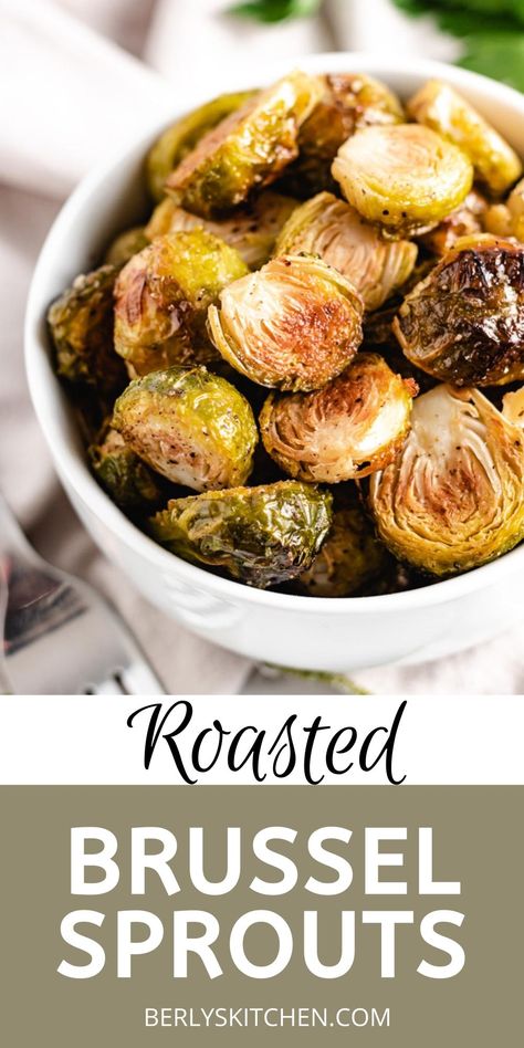 Roasted Brussel Sprouts are deliciously browned and crispy on the outside and tender on the inside. Lightly drizzled in olive oil and seasoned with a touch of salt and pepper, this base recipe is perfect to customize while teaching you how to get the perfect brussel sprouts every time. A side dish that compliments any main you wish to make, Roasted Brussel Sprouts are simple and truly delicious. Roasted Brussels Sprouts Recipe, Baked Brussel Sprouts, Brussel Sprout Recipes Roasted, Roasted Sprouts, Sprouts Recipe, Roasted Brussels Sprouts, Roasted Brussel, Sprout Recipes, Brussels Sprouts Recipe