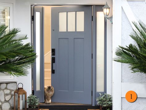 Front Doors With Sidelights | Todays Entry Doors Divided Light Front Door, Front Door With Two Sidelights, Front Entry Doors With Sidelights, Front Doors With Sidelights, Entry Door Styles, Front Door With Sidelights, Doors With Sidelights, Craftsman Front Doors, Door With Sidelights