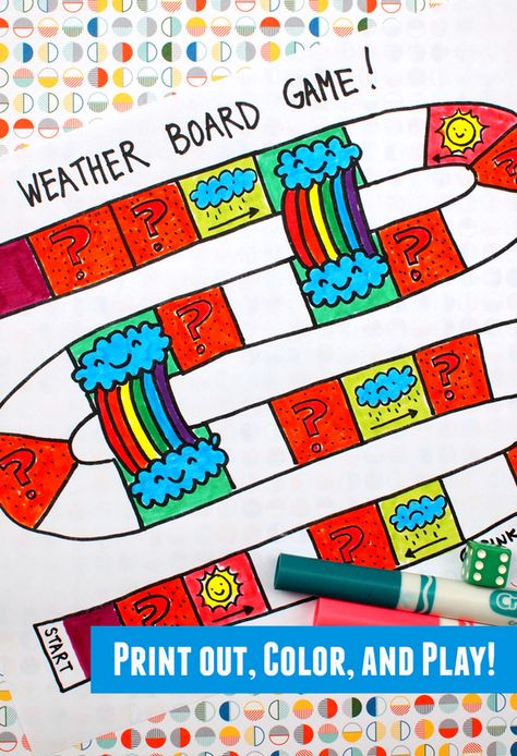 Printable Weather Board Game Weather Activities For Kids, Preschool Board Games, Homemade Board Games, Weather Games, Preschool Weather, Board Games Diy, Printable Games For Kids, Weather Theme, Weather Activities