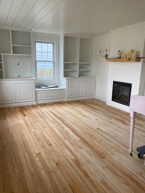 Our Refinished Oak Floors and Details! - Nesting With Grace Stains For Oak Floors, Refinished Old Hardwood Floors, Natural Oak Floors Paint Colors, Raw Oak Floors, Old Oak Floors Refinished, Red Oak Floor Natural Finish, Light Refinished Hardwood Floors, Modern Red Oak Floors, Refinished Light Wood Floors