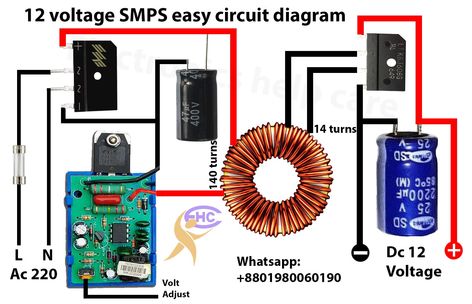 This is the 12-voltage SMPS circuit diagram. this is an easy circuit. used here KLY MK-21C Universal Power as the MOSFET. first makes ac 220 to Dc voltage 350. then the dc voltage goes to the transformer using this KLY MK-21C Universal Power. the transformer has 140 turns for the primary side and 14 turns for the secondary side. 14 turns also make ac voltage. in the secondary used one diode and one capacitor. Battery Charger Circuit, Basic Electronic Circuits, Universal Power, Base Words, Mobile Charger, Electronics Projects Diy, Submersible Pump, Circuit Diagram, Electronics Circuit