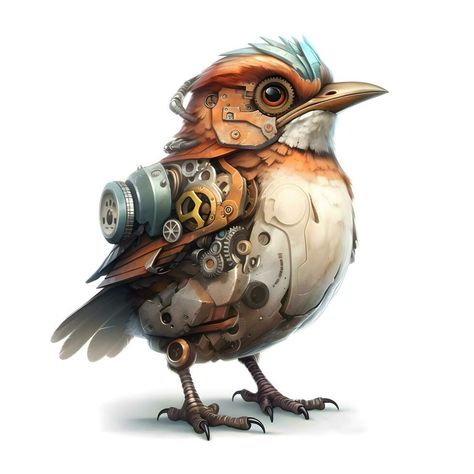 Fantasy bird with a robot vacuum cleaner on a white background., Ai Generative Image Animal Robot Concept Art, Mechanical Bird, Robot Bird, Digital Humanities, Fantasy Bird, Steampunk Animals, Butterfly Illustration, Gcse Art, A Robot