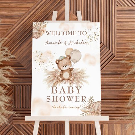 Boho Bear Neutral Pampas Baby Shower Welcome Sign Boho Bear Baby Shower Ideas, Boho Bear Theme, Best Teddy Bear, Baby Event, Bear Theme, Teddy Bear Baby Shower, Shower Welcome Sign, Baby Shower Welcome Sign, Baby Bear Baby Shower