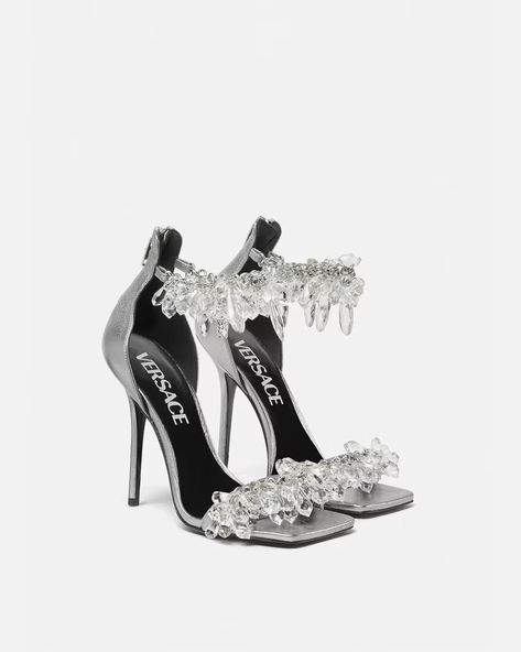 Versace Crystal Chandelier Metallic Sandals | VERSACE Vintage Versace Heels, Versace Aesthetic, Versace Heels, Hak Tinggi, Dr Shoes, Fashion Shoes Heels, Shoes Heels Classy, Versace Fashion, Crystal Heels