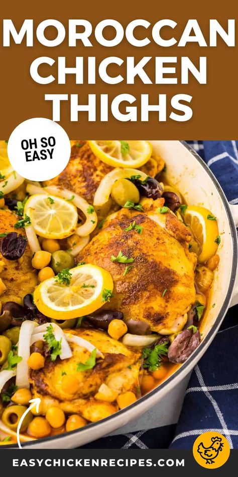 Moroccan Chicken Thighs Recipe - Easy Chicken Recipes Moroccan Chicken Thighs, Lemon Chickpeas, Moroccan Chicken Recipe, Chicken Thights Recipes, Moroccan Recipes, Chicken Thighs Recipe, Oven Chicken Recipes, Easy Sheet Pan Dinners, Thighs Recipe