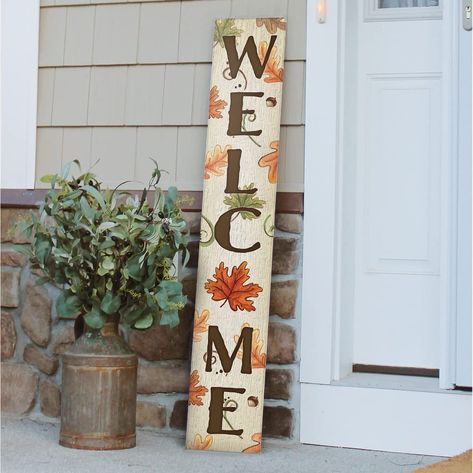 PRICES MAY VARY. Measures 8" x 46.5" x 0.4” Made from a specially developed, weatherproof, composite board. Ink won’t fade, peel or crack. This sign can be left outside year-round! Indoor - Outdoor Use! Looks great standing by a front door, hanging in a mud room or gracing an entryway The perfect way to “Welcome” friends and family to your home or office Proudly made in the USA These large OUTDOOR signs are the next BIG thing in home decorating! They look great standing by a front door, hanging Board Welcome Sign, Porch Pumpkins, Patio Signs, Barn Wood Crafts, Wooden Welcome Signs, Front Door Porch, Door Porch, Porch Welcome Sign, Porch Deck