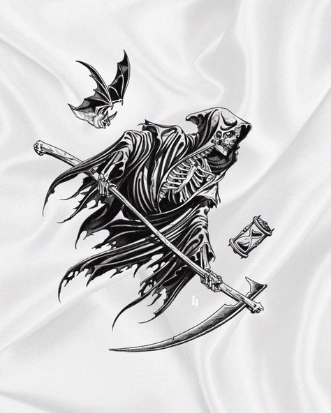 Dagger Drawing, Voodoo Art, Grim Reaper Tattoo, Bw Art, Reaper Tattoo, Grim Reaper Art, Stencils For Wood Signs, Crust Punk, Old School Tattoo Designs