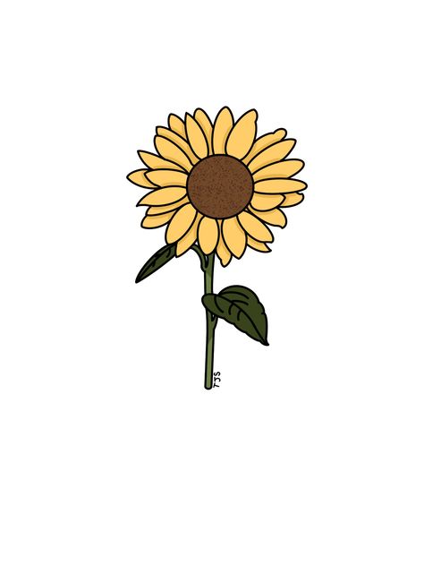 A single, yellow sunflower with a stem and two leaves. Single Sunflower, Yellow Sunshine, Sunflower Clipart, Yellow Sunflower, Sunflower, Yellow, Pins, Quick Saves