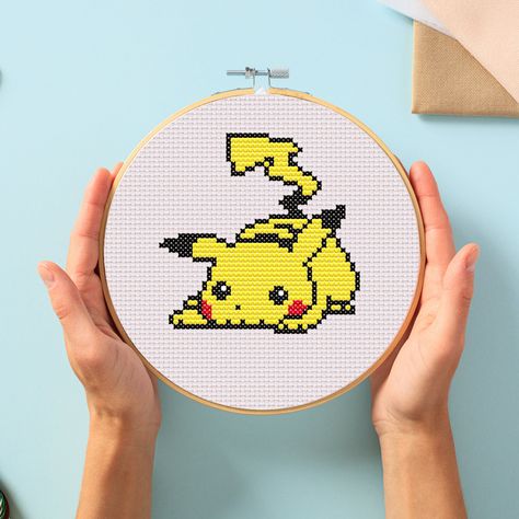 Pikachu Cross Stitch Pattern, Pikachu Cross Stitch, Easy Cross Stitch, Easy Cross Stitch Patterns, Pattern Cross Stitch, Perler Bead Templates, Easy Cross, Simple Cross Stitch, Dmc Thread