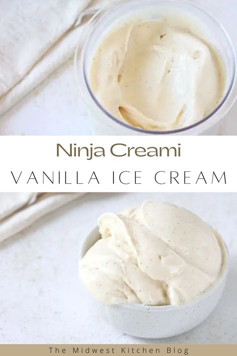 Ninja Creami Ice Cream Recipes With Heavy Cream, Homemade Vanilla Ice Cream Ninja Creami, Ninja Creami Vanilla Ice Cream Healthy, Healthy Vanilla Ice Cream Ninja Creami, Ninja Creami Vanilla Gelato Recipes, Ninja Vanilla Ice Cream, Vanilla Ice Cream Ninja Cremi, Ninja Creami Recipes Vanilla, Vanilla Ice Cream Ninja Creamy