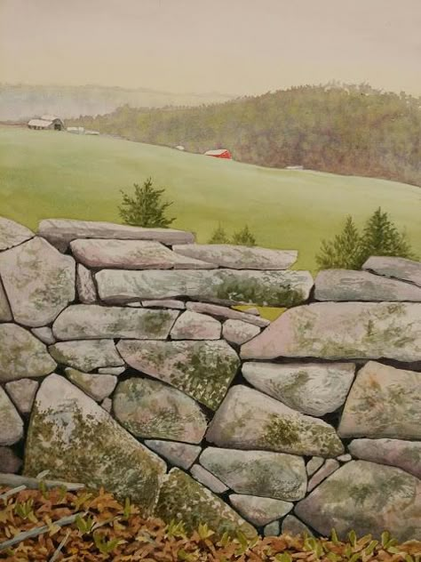 Laura Eden-Watercolor without fear: stone wall pm Rock Path, Drawing Rocks, Photo Drawing, Stone Wall Art, Dry Stone Wall, Dry Stone, Watercolor Projects, Wall Drawing, Watercolor Painting Techniques