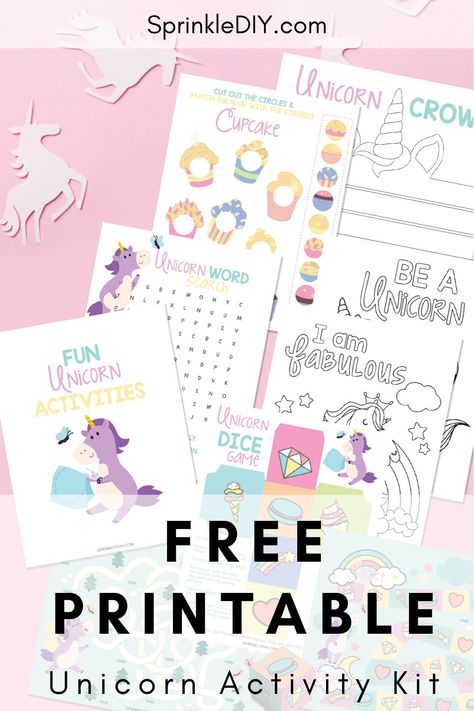 Free Printable Unicorn activity kit filled with coloring pages, a maze, and even a DIY unicorn crown! Keep your kids entertained with this fun activity pack. Unicorn Birthday Party Free Printables, Unicorn 3rd Birthday Party Activities, Unicorn Photo Booth Props Free Printable, Unicorn Bingo Free Printable, Unicorn Crown Printable Free, Unicorn Printables Free, Unicorn Games For Kids Birthday Party, Printable Unicorn Template, Unicorn Activities