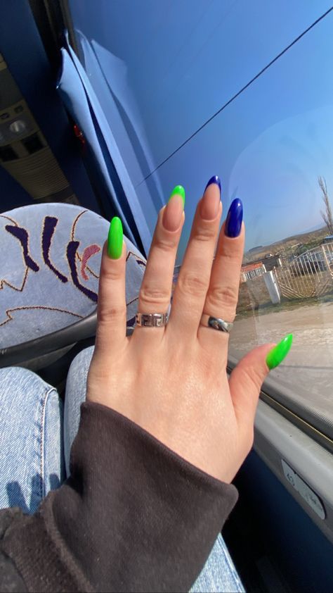 Neon Green And Blue Nails, Blue And Green Nails Ideas, Green And Blue Nails, Blue And Green Nails, Green Nails Ideas, Neon Green Nails, Beauty Ideas, Green Nails, Nails Ideas