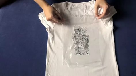 How to Print on a T-shirt Without Transfer Paper: Easy Saran Wrap Hack | Upstyle Iron Transfer Shirts Diy, How To Do Iron On Transfers T Shirts, Diy Shirt Printing, Diy T Shirt Printing, Print On Shirts, Indoor Crafts, Diy T Shirt, Saran Wrap, Diy Print