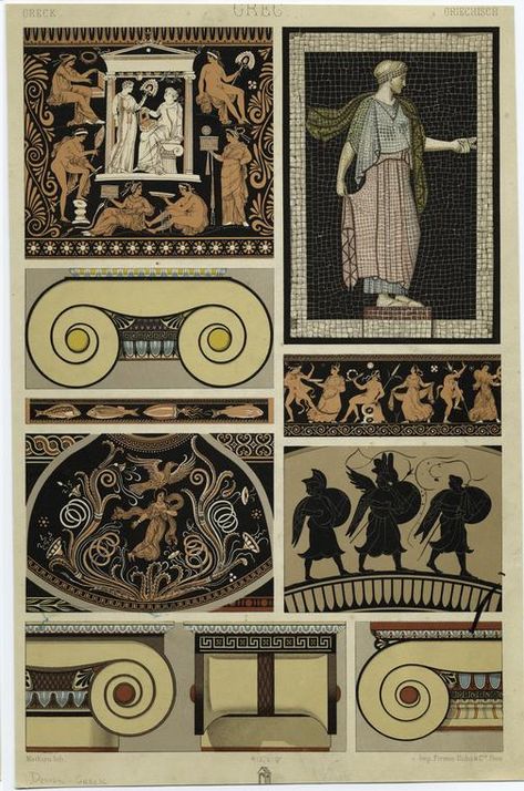 Greek Pattern, Ancient Greek Art, Classic Art Prints, Ancient Greek Architecture, Free Illustration Images, Mosaic Murals, Art Ancien, Greek Art, Antique Prints