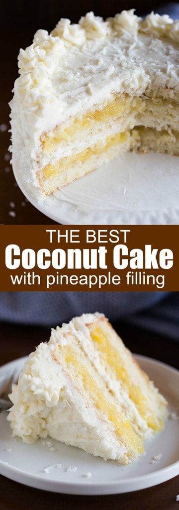 The most AMAZING Coconut Cake, with layers of tender, moist coconut cake, fresh pineapple filling, and whipped coconut cream cheese frosting that all pair together perfectly. #cake #coconut #pineapple #dessert via @betrfromscratch White Coconut Cake Recipes, Simple Coconut Cake, Easy Coconut Cake Recipe Simple, Coconut Icing Recipe, Coconut Cake Recipe Easy, Best Coconut Cake Recipe Ever, Moist Coconut Cake Recipe, Easy Coconut Cake Recipe, Coconut Birthday Cake