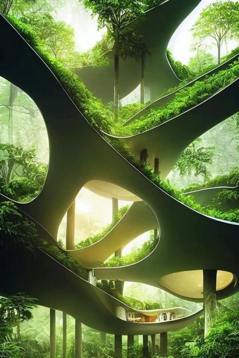 amazing architrcture in green Futuristic Home Design, Biophilic Architecture, Rainforest Habitat, Future Buildings, Futuristic Home, Design Building, Green Architecture, Organic Architecture, Green City