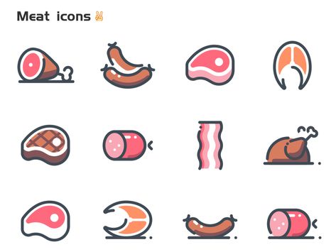 Meat icons ui Cute Meat Drawing, Meat Illustration Design, Meat Illustrations, Meat Illustration, Logo Font Design, Meat Design, Meat Drawing, Meat Icon, Lily Pictures