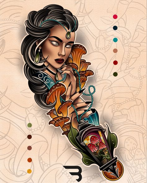 Neotrad Leg Sleeve, Neo Tradional Tattoo Ideas, Neo Traditional Sleeve, Neo Trad Tattoo Design, Neotraditional Tattoo Design, Neo Traditional Tattoo Design, Neo Traditional Art, Chicano Tattoos Sleeve, Neo Tattoo