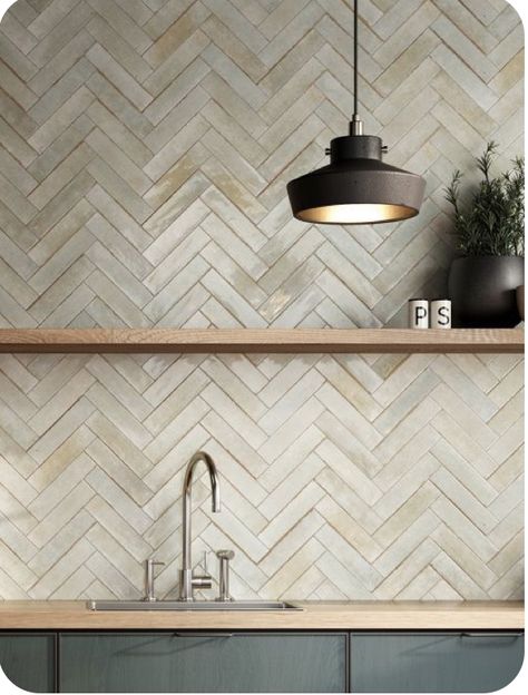 Brick Effect Wall Tiles, Kitchen Wall Tiles Design, Sage Kitchen, Tiles Ideas, Wall Tiles Design, Kitchen Splashback, Tile Inspiration, Kitchen Wall Tiles, Tiles Design