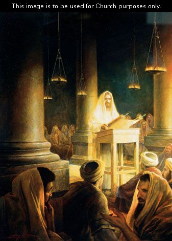 Jesus in the Synagogue at Nazareth, by Greg K. Olsen. This image is to be used for Church purposes only. Jesus Teachings, Images Of Christ, Church Pictures, Lds Art, Jesus Christ Art, Bible Pictures, Pictures Of Jesus Christ, Jesus Art, Light Of Life