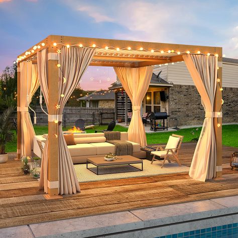 Richryce 10x10ft Louvered Pergola with Adjustable Rainproof Roof, Wood Grain Outdoor Aluminum Pergola for Patio, Lawn & Garden, Curtains and Netting Included - Walmart.com Garden Curtains, Pergola Metal, Steel Gazebo, Wood Canopy, Louvered Pergola, Patio Pergola, Modern Pergola, Metal Pergola, Aluminum Pergola